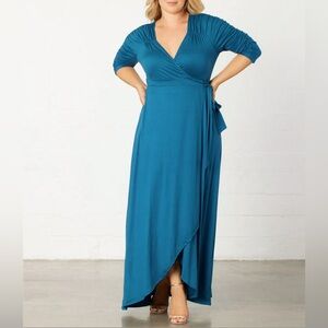 NEW Kiyonna Meadow Dream Maxi Dress in Teal Topaz 4X